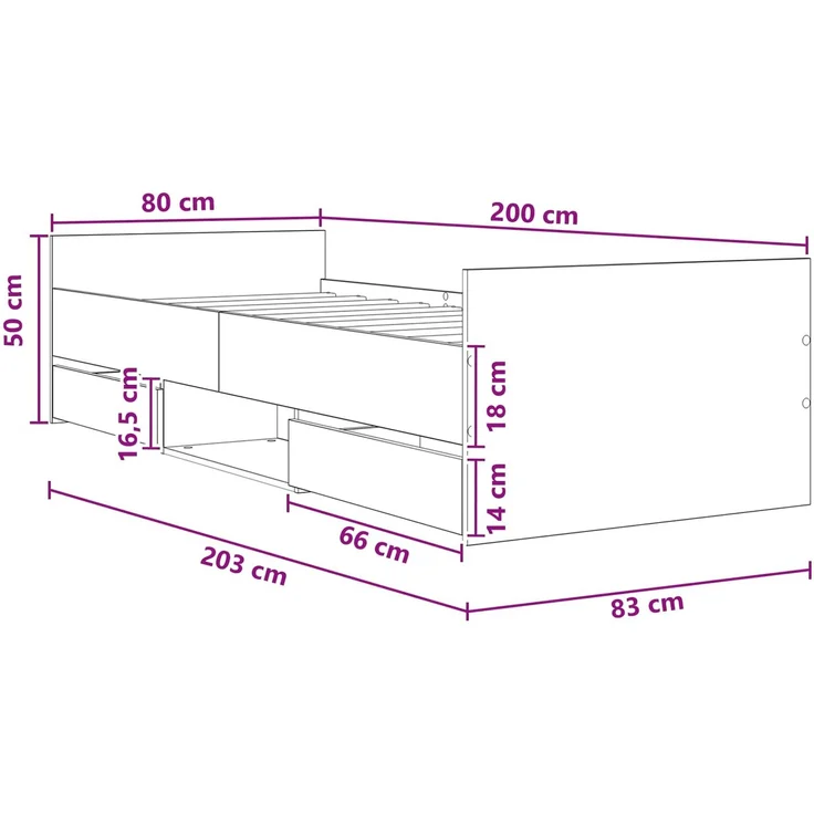 vidaXL Bettrahmen mit Schubladen Geräucherte Eiche Holzwerkstoff 3429511 – Bild 10