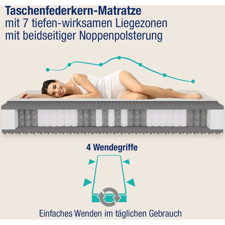 Taschenfederkernmatratze 5 Sterne TFK – GOLD Luxus-Taschenfederkernmatratze Hotelkomfort, Beco, 29 cm hoch, Wendematratze, gleichfeste Seiten, Premiumhöhe, auch in 140x200 – Bild 3
