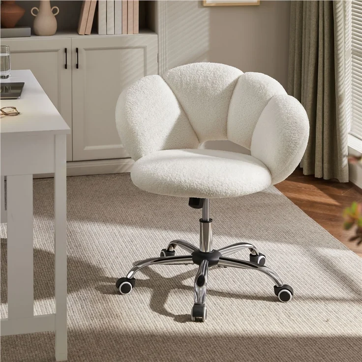Yaheetech Drehstuhl mit Schaukelfunktion, Höhenverstellbar (45,5 - 56 cm), Bouclé-Gewebe, Weiß – Bild 2