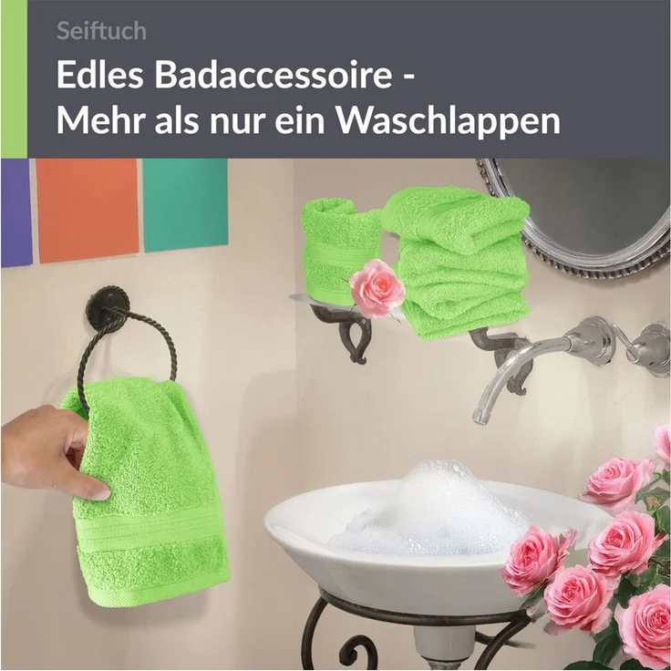 Lashuma Waschlappen - Seiftücher Linz, (Spar-Set, 6-St), Waschlappen Set grün 30x30 cm – Bild 2