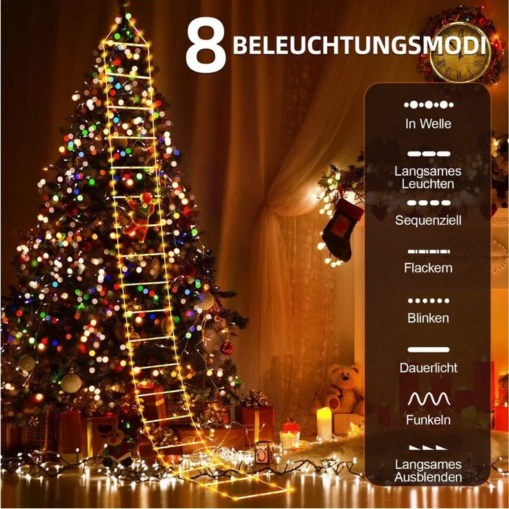 OZAVO LED-Lichterkette LED Weihnachtsmann Leiter Lichterkette, 3M Weihnachtslichterkette, 228-flammig, mit Timer,Wasserdicht,für Fenster,Garten,Haus Weihnachten Deko – Bild 3