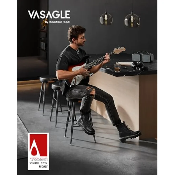 VASAGLE EKHO Kollektion - Barhocker, 2er Set, Barstuhl, Küchenstuhl, Kunstleder, Mid-Century-Modern-Stil, 63 cm hoch, Küche, Esszimmer, einfacher Aufbau, tintenschwarz LBC080B01 – Bild 5
