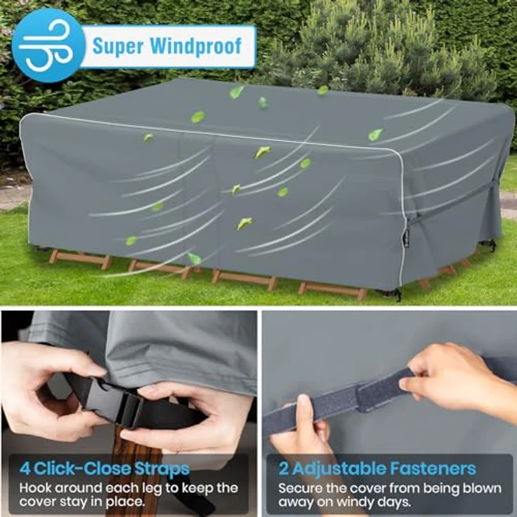 Velway Gartenmöbel Abdeckung Wasserdicht 200 x 160 x 74 cm - Winddicht Schutzhülle mit Reflektierender Streifen 600D Oxford Möbelsets Abdeckung Staubfest Abdeckhauben für Gartentisch Sitzgruppe Grau – Bild 6