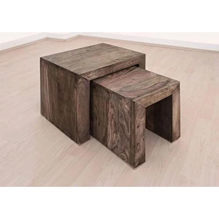 Beistelltisch Sheesham 45 x 35 x 45 grau geölt NATURE GREY #12 – Bild 2