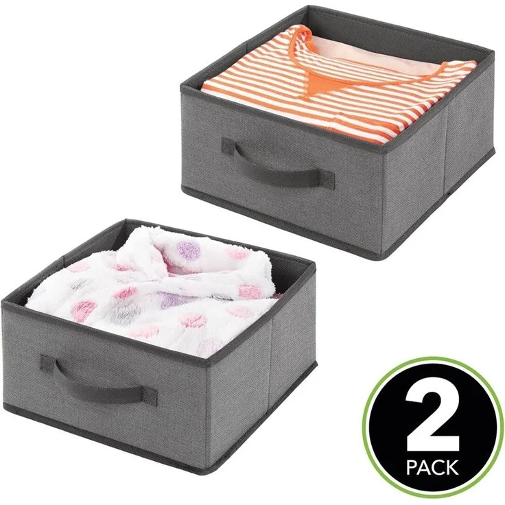 Aufbewahrungsbox Stoffbox Organizer 2er Set mDesign Griff Kunstfaser Dunkelgrau – Bild 2
