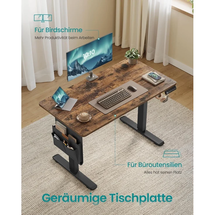 SONGMICS Höhenverstellbarer Schreibtisch elektrisch, 100x60 cm, Verstellbarer Tisch, Memory-Funktion für 4 Höhen, für Büro, vintagebraun LSD130KD01 – Bild 5