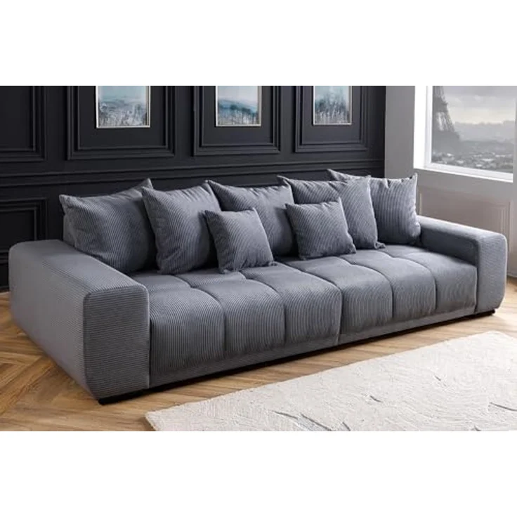 riess-ambiente Big-Sofa ELEGANCIA 285cm anthrazit, Einzelartikel 1 Teile, XXL Couch · Cord · mit Federkern · inkl. Kissen · Modern Design – Bild 2