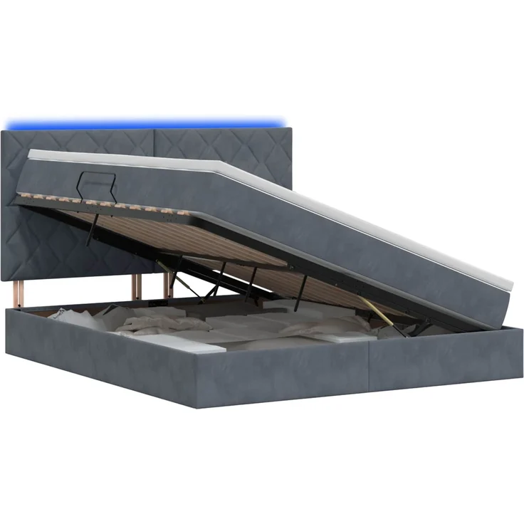 vidaXL LED-Speicherbett mit Matratze Dunkelgrau 140 x 190 cm Samt 3460189 – Bild 2