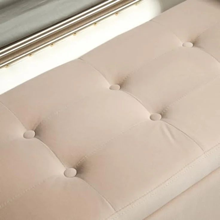 HOMCOM Sitzbank mit Stauraum Armlehnen, Samtartiges Polyester (Truhenbank, 1-St, Polsterbank), Gummiholz Beige 107 x 42 x 65 cm – Bild 10