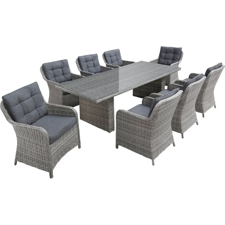 KONIFERA Garten-Essgruppe »Menorca«, (Set, 25-tlg, 8x Sessel, 1x Tisch 230,8x100x75 cm, inkl. Auflagen, Alu, Polyrattan), Polyrattan, Aluminium, Tischplatte aus 5mm starkem Sicherheitsglas – Bild 5