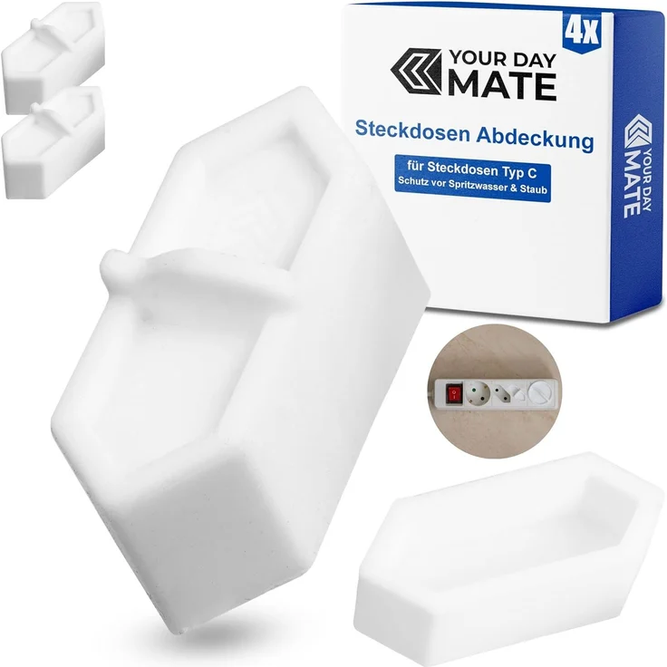 Steckdosen Abdeckung, 4 Stück, in Weiß, aus Silikon, Steckdosenschutz vor Spritzwasser, Staub, Deckel für Eurostecker Typ C Steckdose, Kappe für Öffnungen von Mehrfachstecker, Möbel Steckdosenleiste – Bild 1