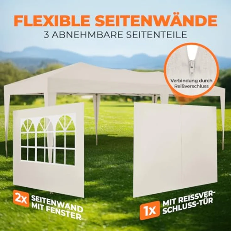Kronenburg Faltpavillon wasserdicht Pavillon mit 3 Seitenteilen, Gartenzelt, 3x6 m - mit UV Schutz 50+, Champagner – Bild 7