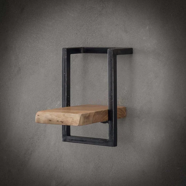 Wandregal Akazienholz massiv, Industrial Design mit Metallrahmen, natur, Baumkantenoptik, 20 cm breit – Bild 6