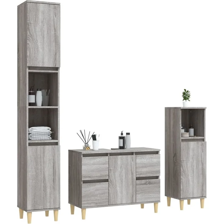 vidaXL 3-tlg. Badmöbel-Set Grau Sonoma Holzwerkstoff 3185603 – Bild 2