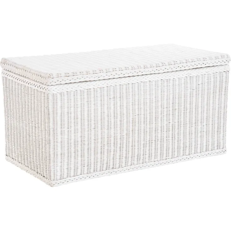 Krines Home Wäschetruhe Rattantruhe Groß Deckel Natur Rattan Truhe Aufbewahrung XL 100x50x50, Große Truhe mit viel Stauraum