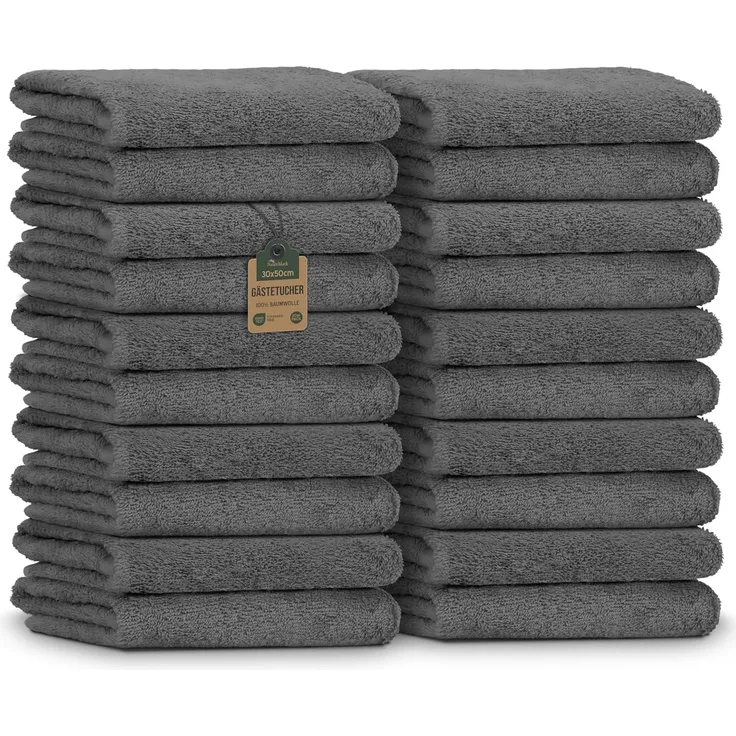 NatureMark 20x, 100% Baumwolle Gästetücher, anthrazit/grau, 20er Pack 30x50 cm, 20