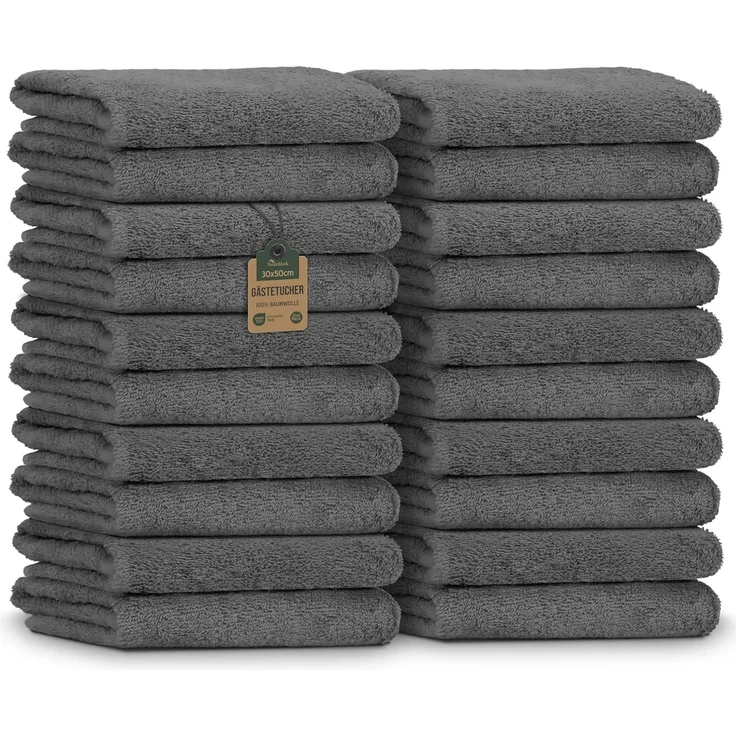 NatureMark 20x, 100% Baumwolle Gästetücher, anthrazit/grau, 20er Pack 30x50 cm, 20 – Bild 1