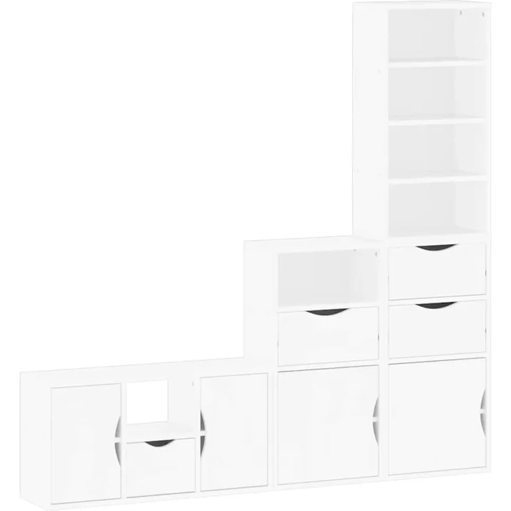 vidaXL 4-tlg. Wohnwand mit Stauraum ODDA Weiß Massivholz Kiefer 3365381
