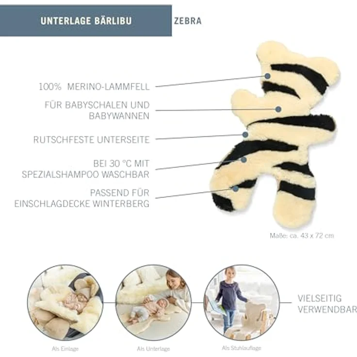 Fellhof Lammfell Babyunterlage BÄRLIBU zebra – Bild 3