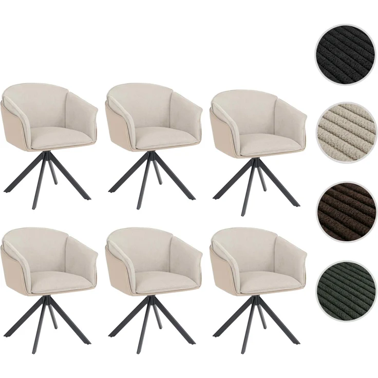 6er-Set Esszimmerstuhl HWC-R24, Küchenstuhl, drehbar Metall Kunstleder Stoff/Textil Cord ~ beige – Bild 10