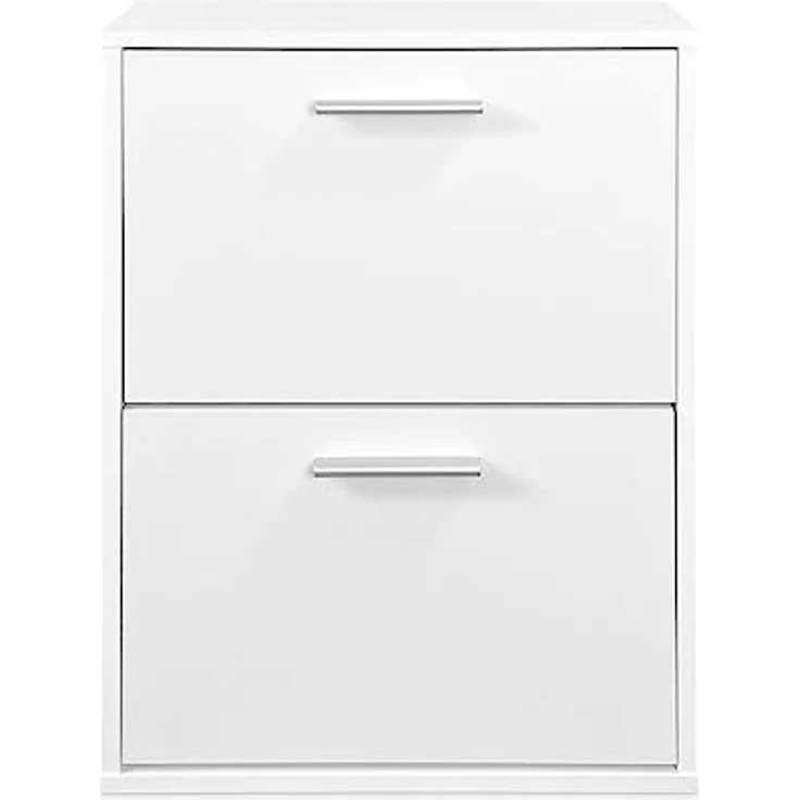 Dreaming Online - Schuhregal mit 2 Türen, Schmales Schuhregal, Modell Alais, Weiß lackiert, Maße: 77,5 cm hoch x 60 cm breit x 25 cm tief, Praktisch und funktionell – Bild 1