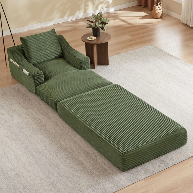 Loungesessel aus Cord mit ausziehbarer Liegefunktion, 100cm×162cm×68cm, Grün – Bild 4