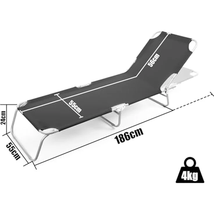 BigDean Sonnenliege klappbar 150 kg belastbar mit 4-Fach Verstellbarer Rückenlehne – hochwertige Gartenliege für Balkon, Garten & Strand - schwarz – Bild 3