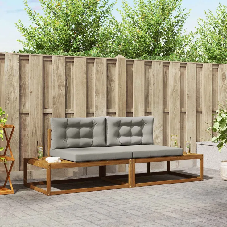 vidaXL Outdoor-Sofagarnitur Natur und Hellgrau Massivholz Akazie 3368124