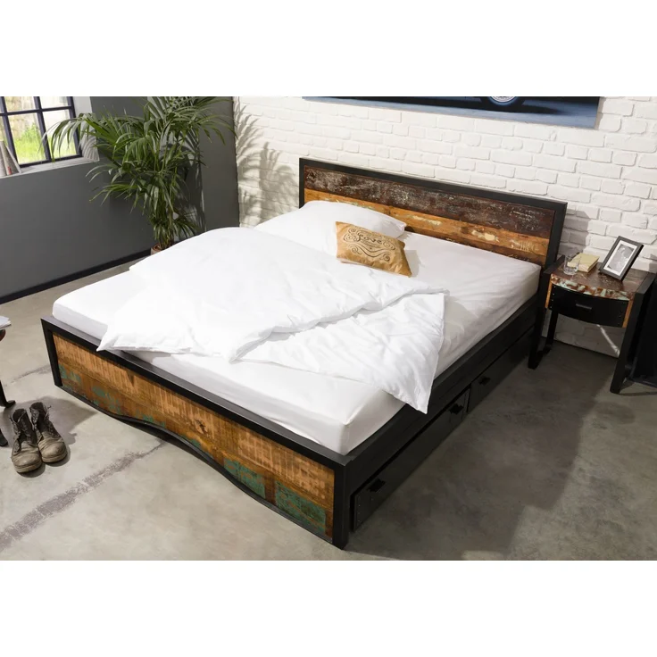 Bett mit Bettkasten Altholz 180x200 mehrfarbig lackiert INDUSTRIAL #109 – Bild 2