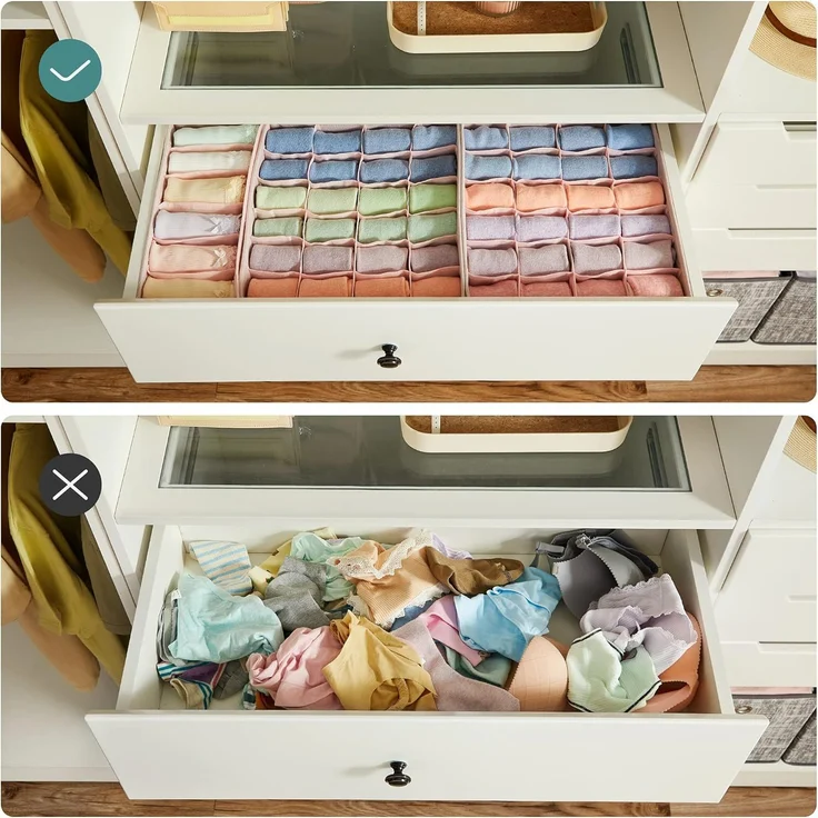SONGMICS Unterwäsche-Organizer 8er Set, Schubladen-Organizer faltbar, Ordnungssystem Kleiderschrank, Aufbewahrungsbox Schrank, Stoffboxen Aufbewahrung, für BHs Socken Krawatten, Rosa RUSDE008P01 – Bild 5