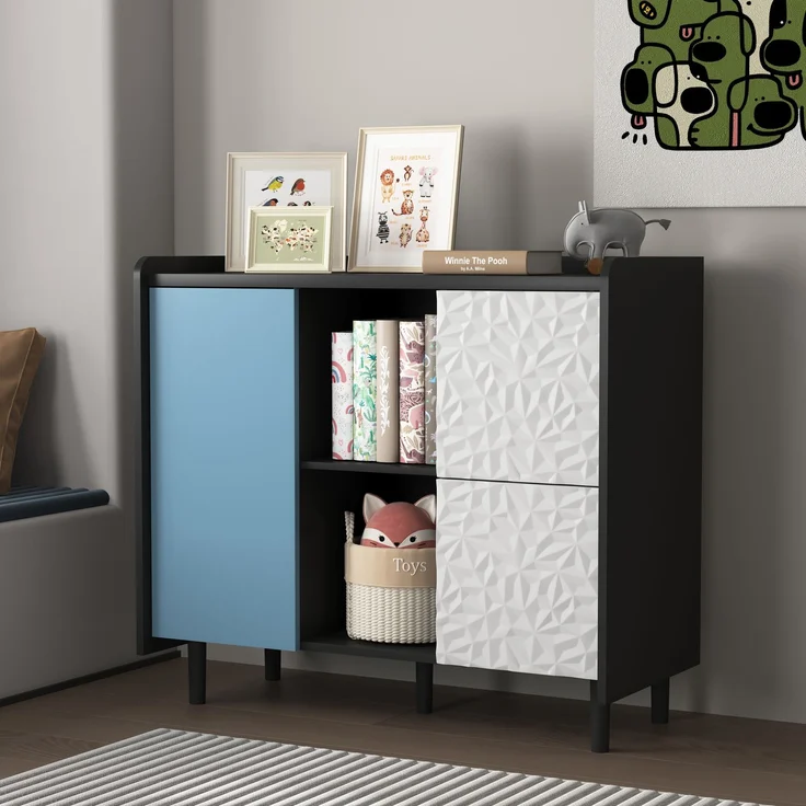 Sideboard-Buffetschrank in Schwarz mit blauen Türen und 2 Schubladen – Viel Stauraum für Küche und Esszimmer – Bild 5