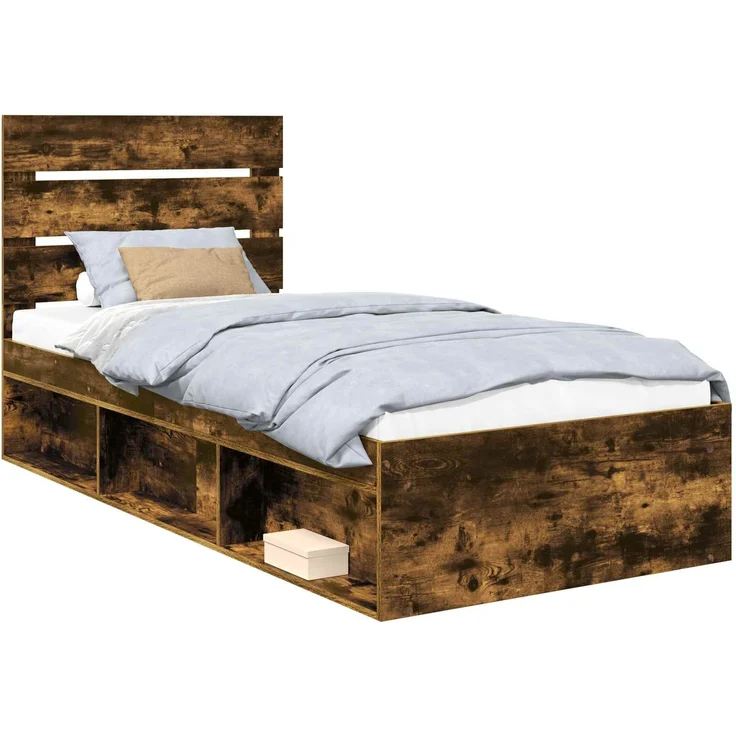 vidaXL Bettrahmen Geräucherte Eiche 75 x 190 cm Massives Kiefernholz 3411804 – Bild 1