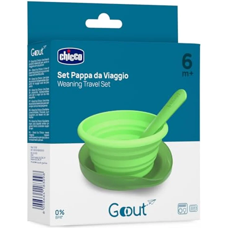 Chicco Reise-Babyset, zusammenklappbarer Silikon-Teller 250 ml, praktischer Löffel, kompakte Aufbewahrung, ideal für unterwegs, tragbares Babyset, bequem und einfach zu transportieren, 6 Monate+, grün – Bild 6