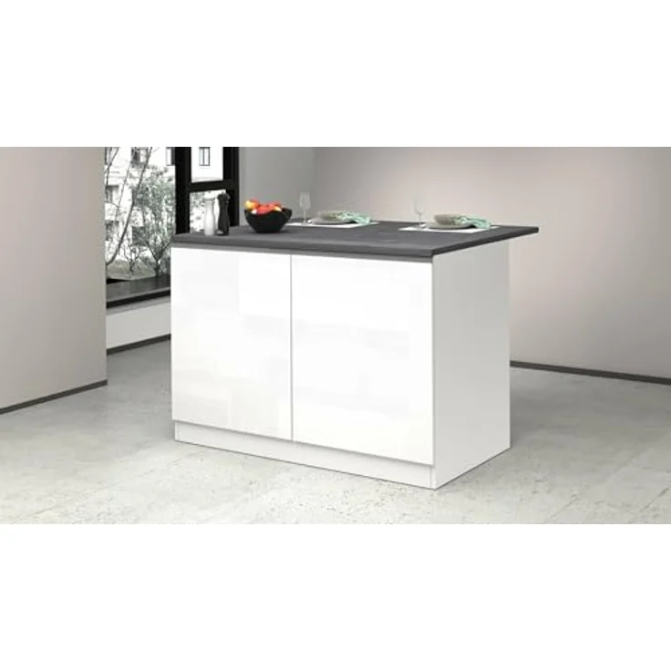 Dmora - Kücheninsel Emmanuel, Mehrzweckschrank, Küchenzeile Schrank, Zusätzlicher Tisch, 100% Made in Italy, 125 x 90 x 90 cm, glänzendes Weiß und Schiefer – Bild 7