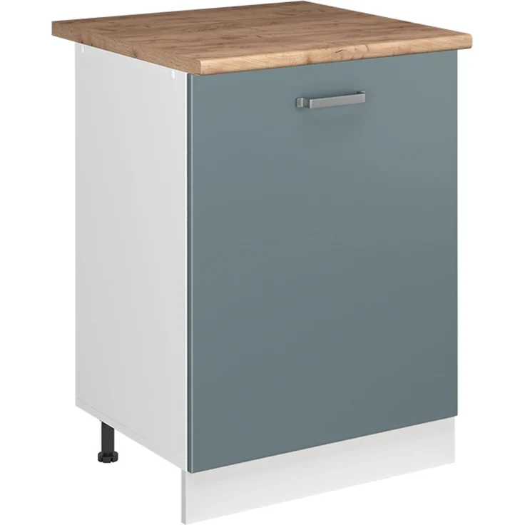 Küchenunterschrank R-Line Blau-Grau/Weiß 60 cm mit 1 Tür Arbeitsplatte Goldkraft Eiche Vicco – Bild 1