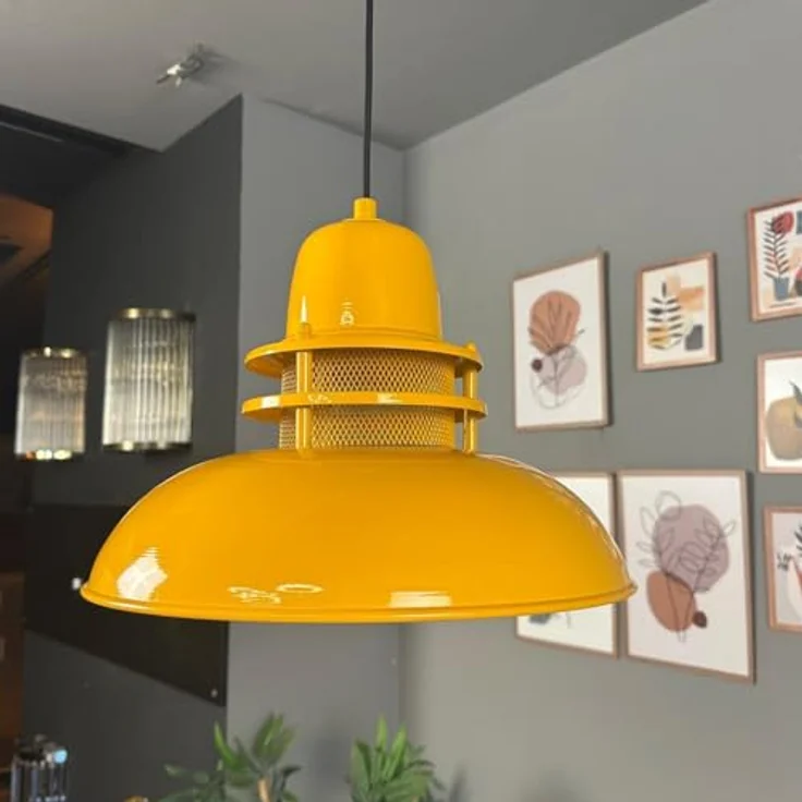bamyum Hängelampe Leuchtturm, Pendelleuchte Dunkelgelb, Ø34 cm, E27 Fassung, Vintage Design für Wohnzimmer, Küche und Schlafzimmer – Bild 4