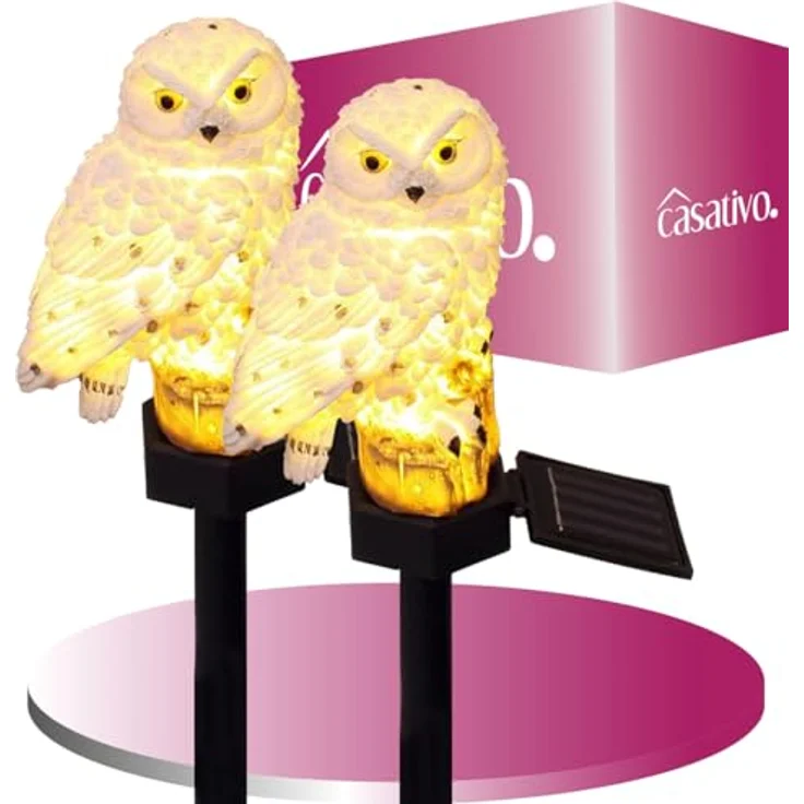 Casativo LED Solar Eule, 2er Set, wetterfest mit Dämmerungssensor, originelle Gartenleuchte für Balkon und Garten – Bild 2