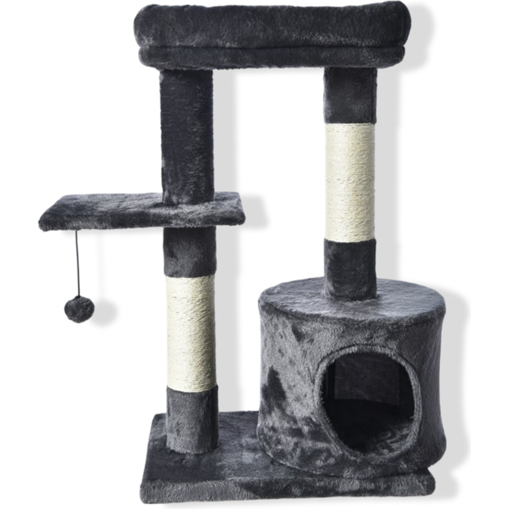 kleiner Kratzbaum für Katzen 65x30x75cm mit Höhle und Bett grau Katzenbaum Katze