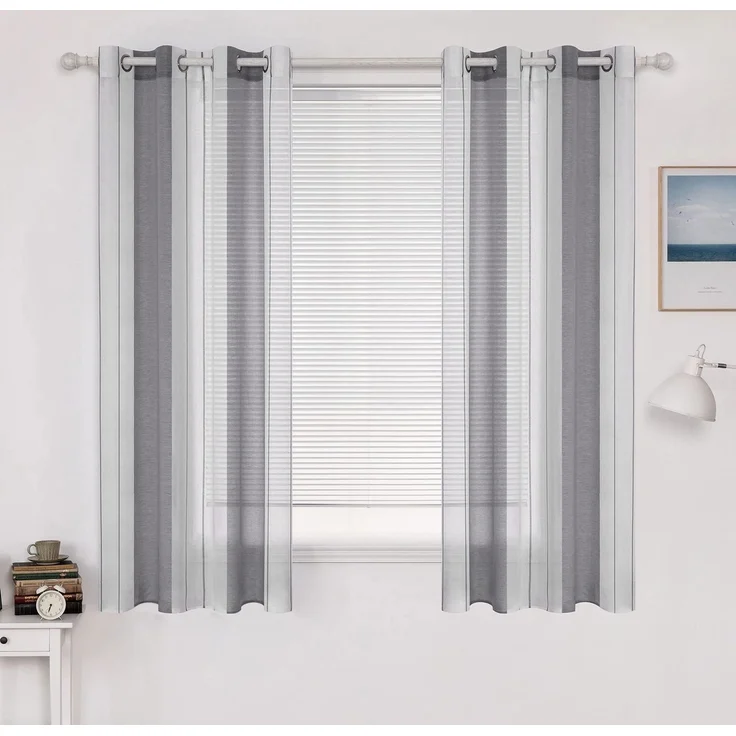 MIULEE Voile Gardinen Grau-Weiß mit Ösen 2er Set 140x175 cm | Halbtransparenter Voile mit Streifenmuster für Wohnzimmer, Schlafzimmer und kleine Fenster.