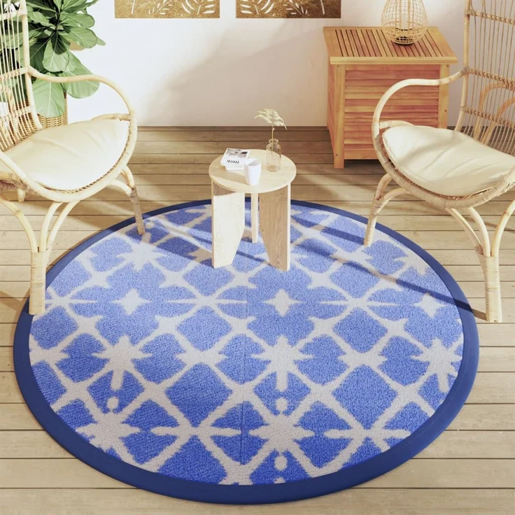 vidaXL Outdoor-Teppich ARAKIL Blau und Weiß Ø160 cm PP 368491 – Bild 2