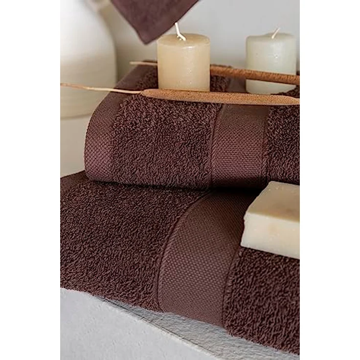 Todocama 2 große Badetücher, 100% Baumwolle, 550 g/m², extra weich, sehr saugfähig und schnell trocknend, Maße 100 x 150 cm, Schokoladenbraun – Bild 5