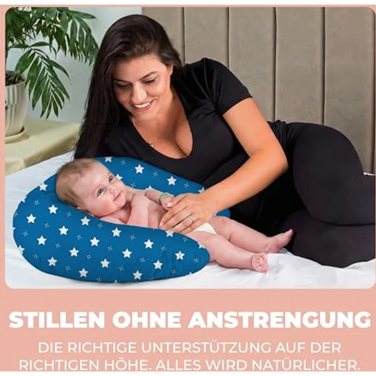 Flowen Stillkissen Klein für Neugeborene Kleines Stillkissen mit Bezug aus 100% Baumwolle und Weicher Füllung Stillhörnchen Baby Ergonomische Rückenstütze Geschenkidee für Junge Mütter und Schwangere – Bild 2