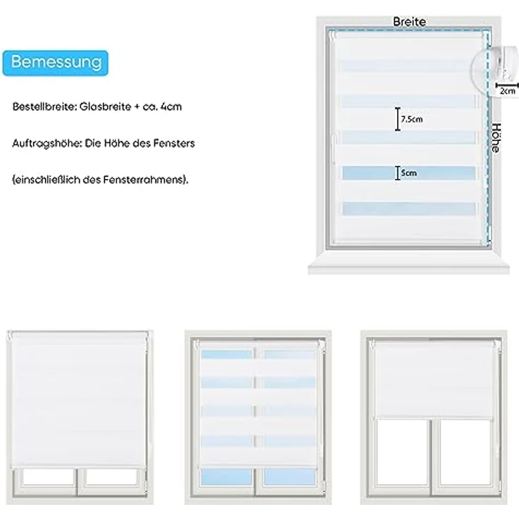 Sekey Doppelrollo Klemmfix ohne Bohren für Fenster 95x100cm | Duo Rollo Jalousie Sonnenschutz Wandmontage Deckenmontage Klemmrollo für Fenster & Tür Weiß – Bild 4