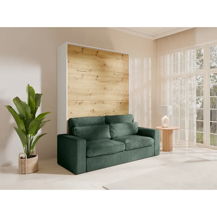Vente-unique - BEGANIO Bett Holz, Platte BeigeWeiß - B 123 cm239,2 cm x H 225 cm x L 200 cm
