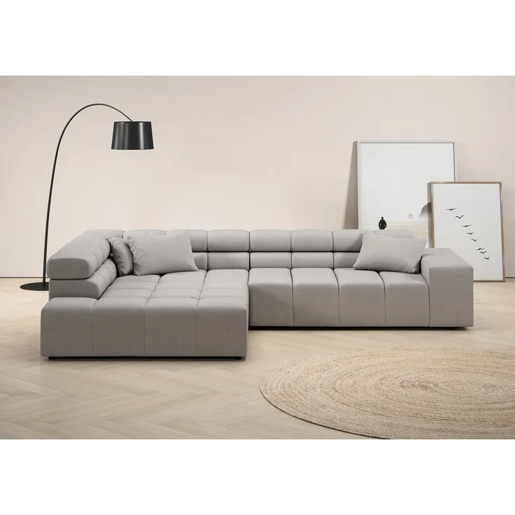 INOSIGN Ecksofa Ancona incl. Kopfteilverstellung, Zierkissen Breite 319cm, L-Form, wahlweise motorische Sitztiefenverstellung, auch in Cord + Easy Care