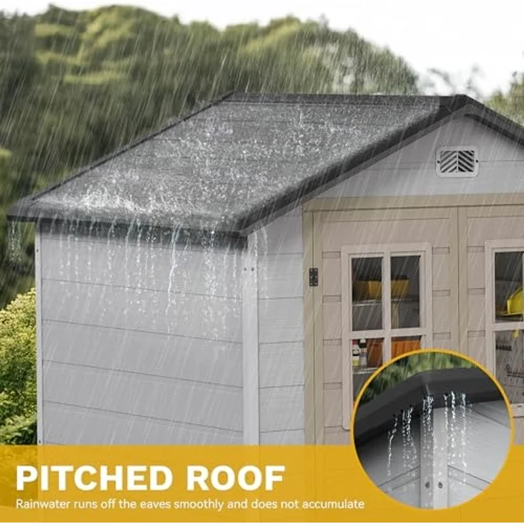 YITAHOME Kunststoff Gartenhaus 6x4.4 Fuß mit Boden, Wetterfester Aufbewahrungsschuppen mit verschließbaren Türen, Fenstern & Belüftung für Gartenwerkzeuge, Fahrräder, 183 x 135 x 208 cm, Braun Schwarz – Bild 4