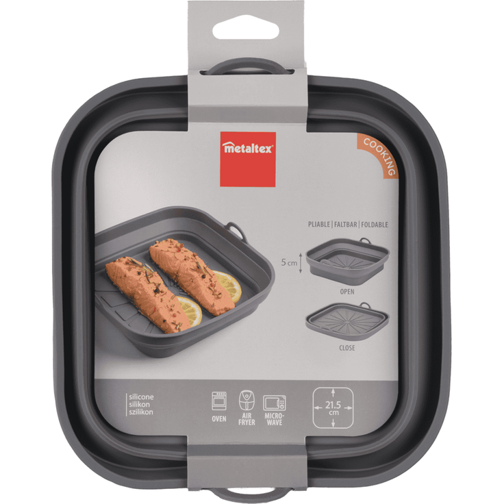 METALTEX 222193000 Faltbarer Silikonkorb für Airfryer 21,5 x 21,5 cm, geeignet für Heißluftfritteuse, Mikrowelle und Ofen – Bild 7