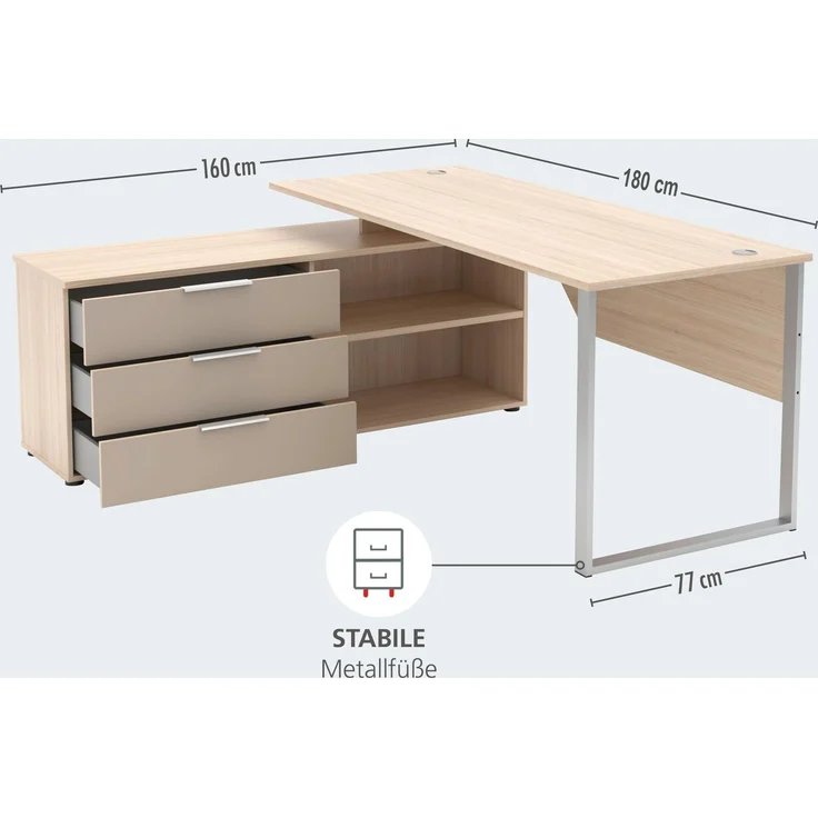 Komplettbüro Büro-Set SANTORIN VI Riva Eiche & Glas Cashmere 6-teilig – Bild 4