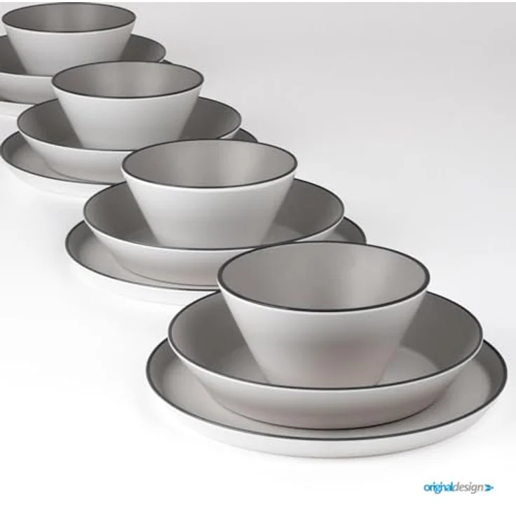 BRUNNER Iconic COMPACK Melamin Camping-Geschirr-Set 12/16-teilig für 2–4 Personen – Stapelbar, Antislip, BPA-frei, Steingutoptik – Bild 8