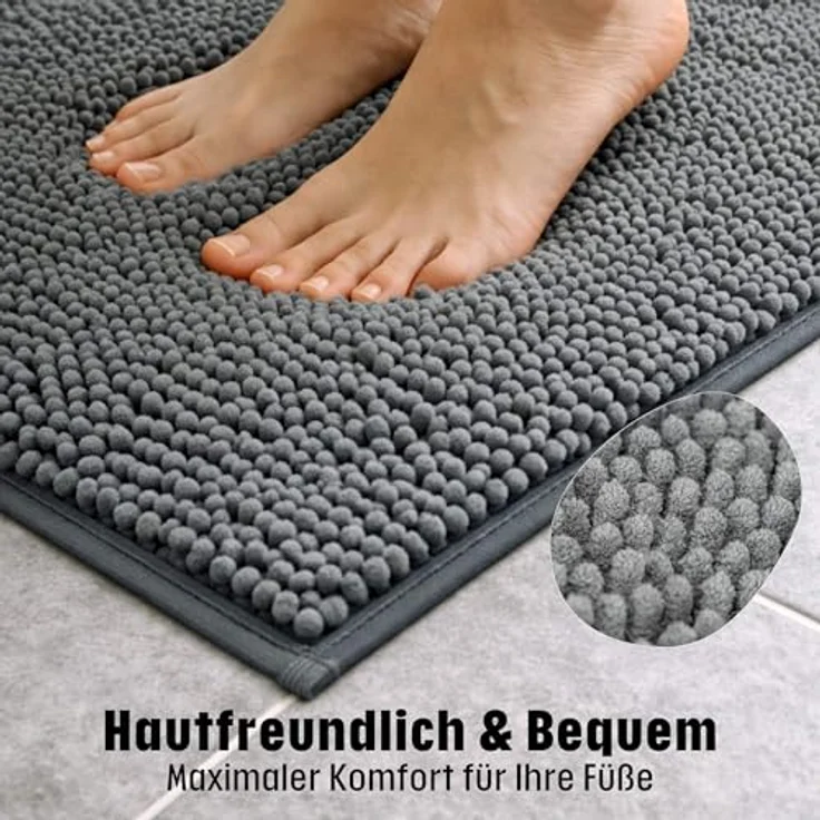 WohnDirect Badematte 50x80 cm | Grau - rutschfest & Waschbar - Badezimmerteppich zum Set kombinierbar, Badvorleger, WC Garnitur, Badteppich – Bild 4